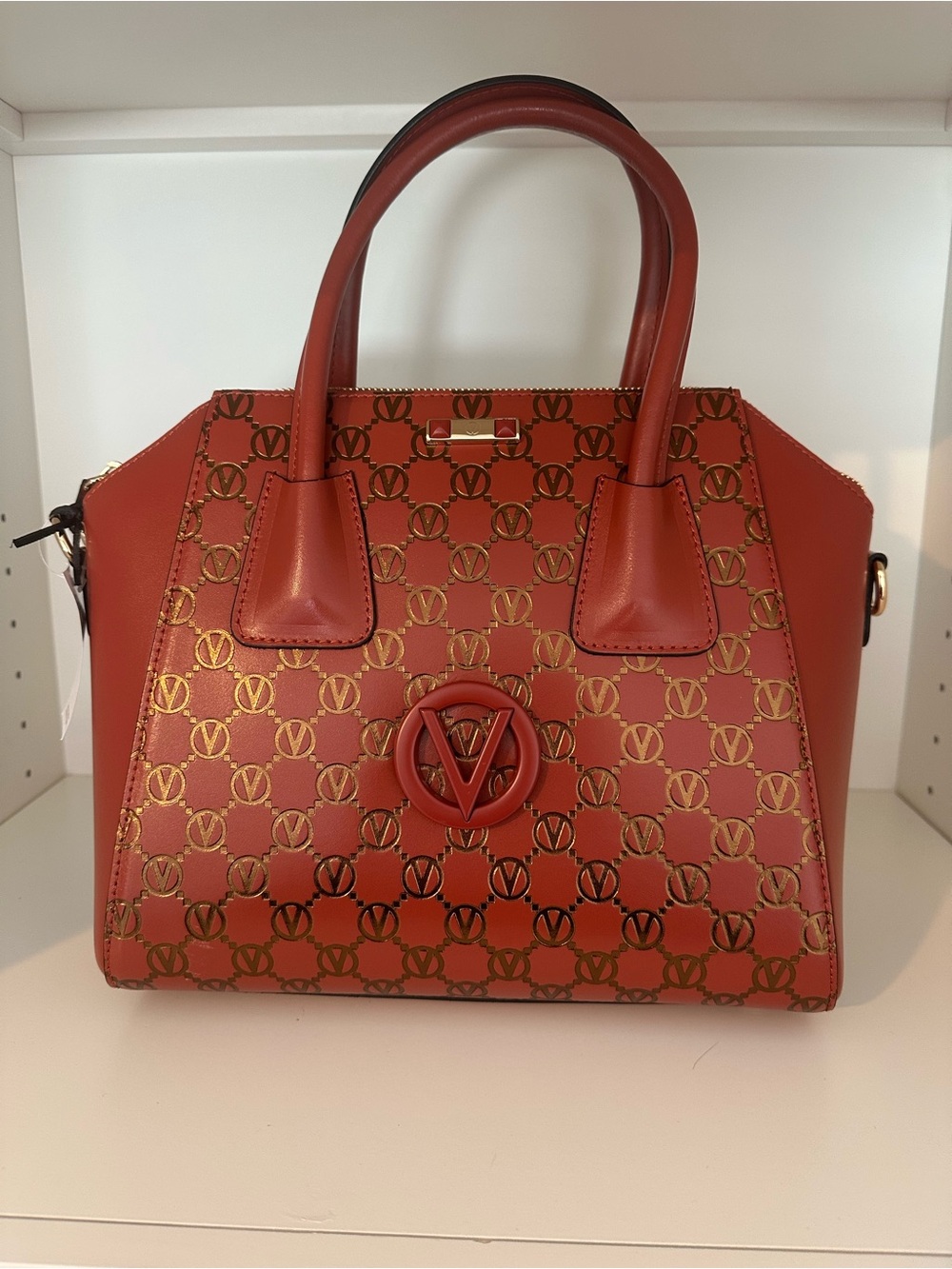 BRAND NEW! NEVER USED BEFORE!! Valentino Red Satchel with Gold Logo Print